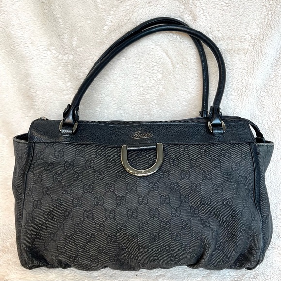 Gucci Abbey Black Denim Canvas Satchel Shoulder Bag - Picture 3 of 17